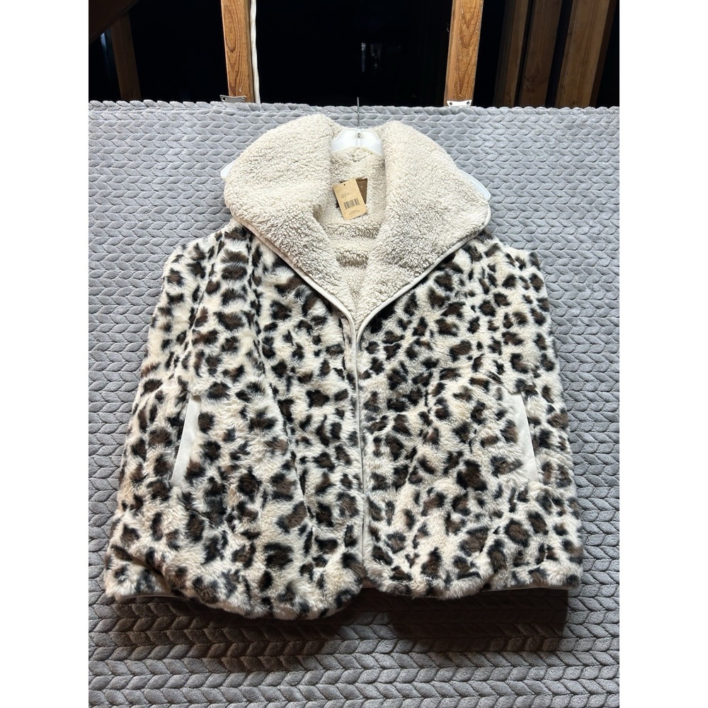 C&C Reversible Leopard Faux Fur Sherpa Vest Women Small NWT Open Front